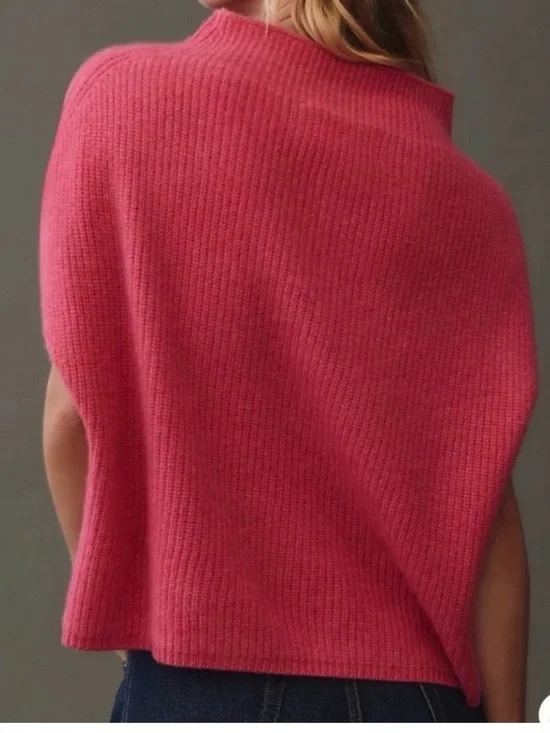 Anthropologie Ezra Short-Sleeve Sweater Tee in Bright Pink 100% cashmere - Picture 3 of 9